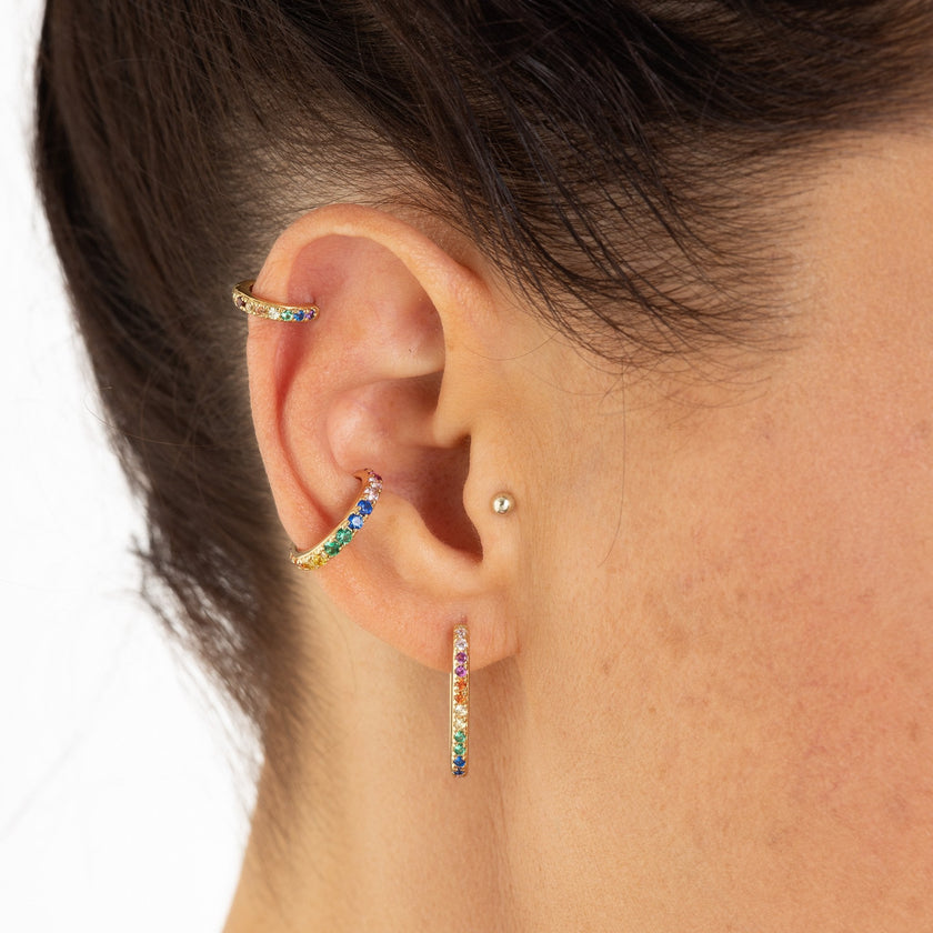 Huggie Earrings with Rainbow Stones