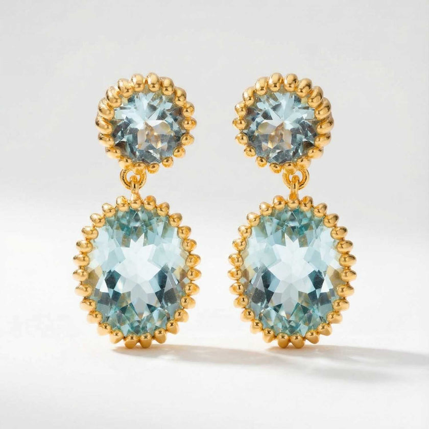 Boucles d'oreilles Aurélia en topaze bleue ciel et or