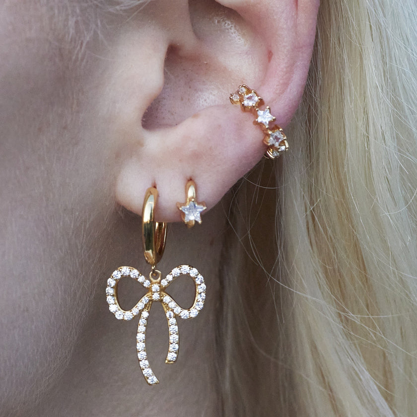Sparkling Star Silver Huggie Earrings