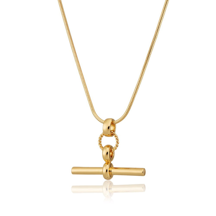 Kelly Springham Gold T-Bar Necklace with Snake Chain