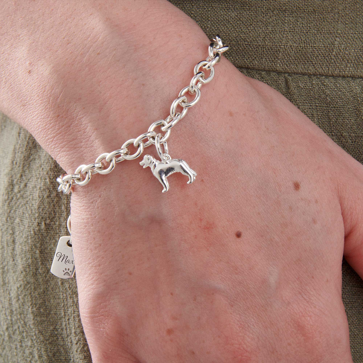 Golden Retriever Silver Dog Charm Bracelet