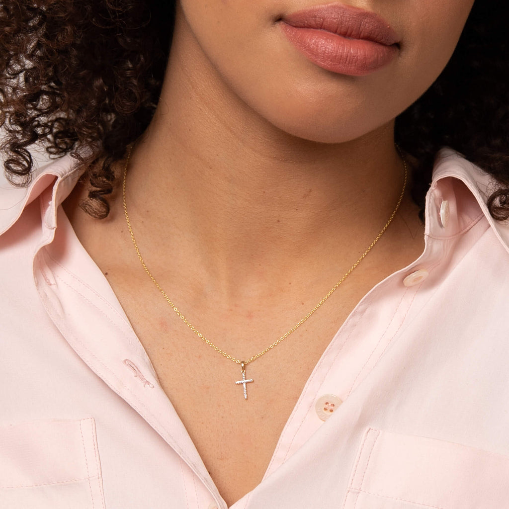Elements Gold Cross Pendant with Diamond