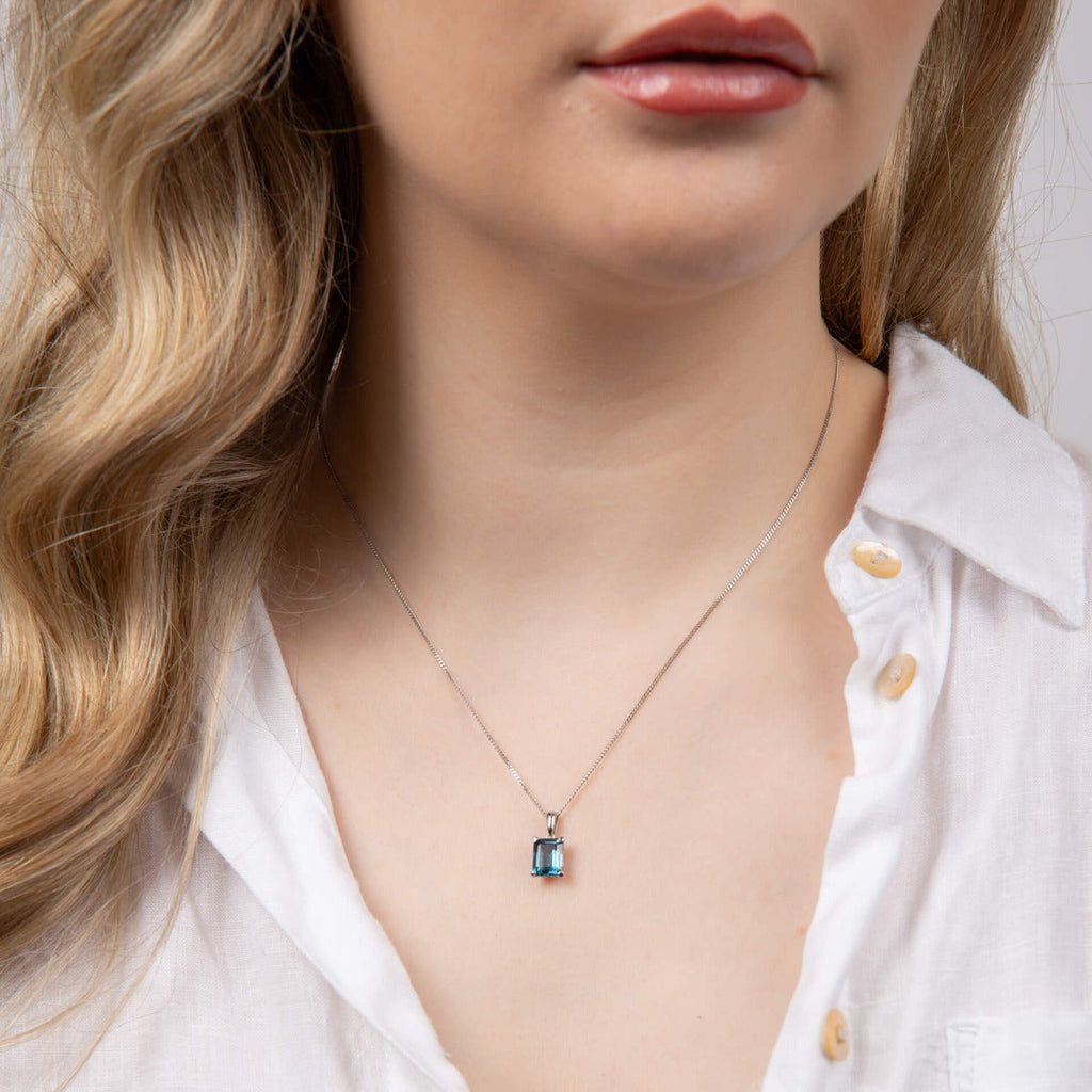 Elements Gold Rectangle London Blue Topaz Pendant