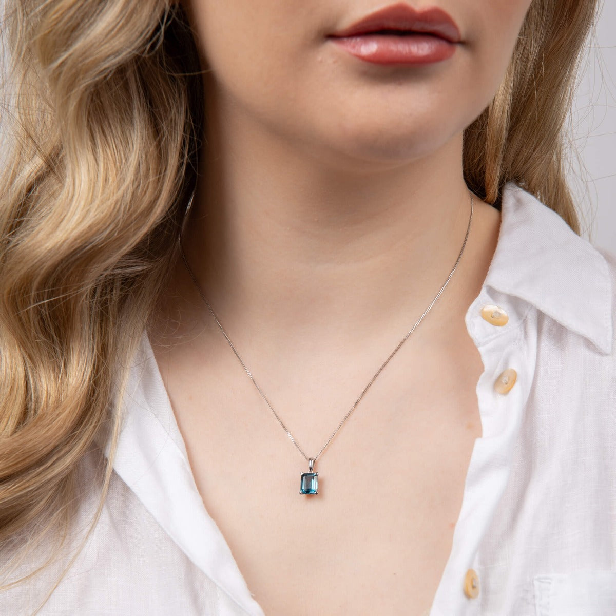 Elements Gold Rectangle London Blue Topaz Pendant