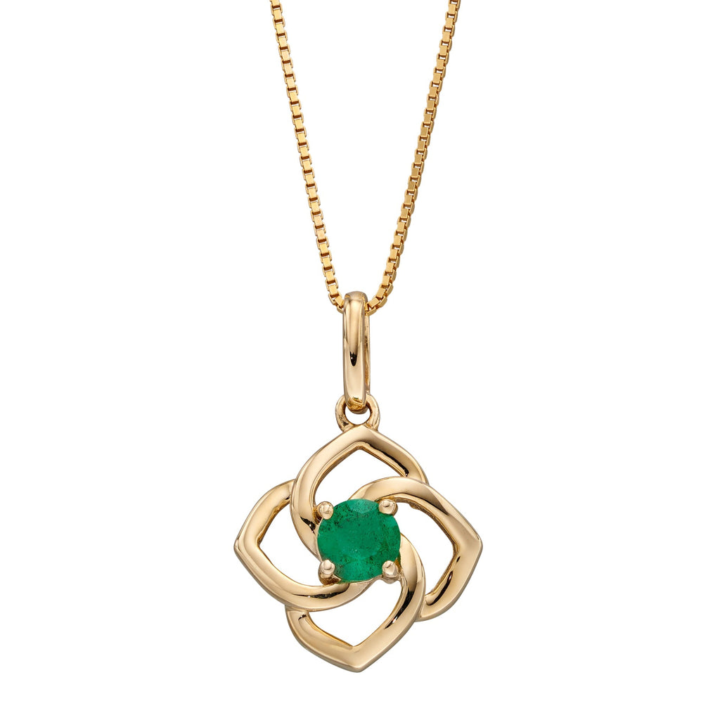 Elements Gold Cut Out Flower Pendant with Emerald