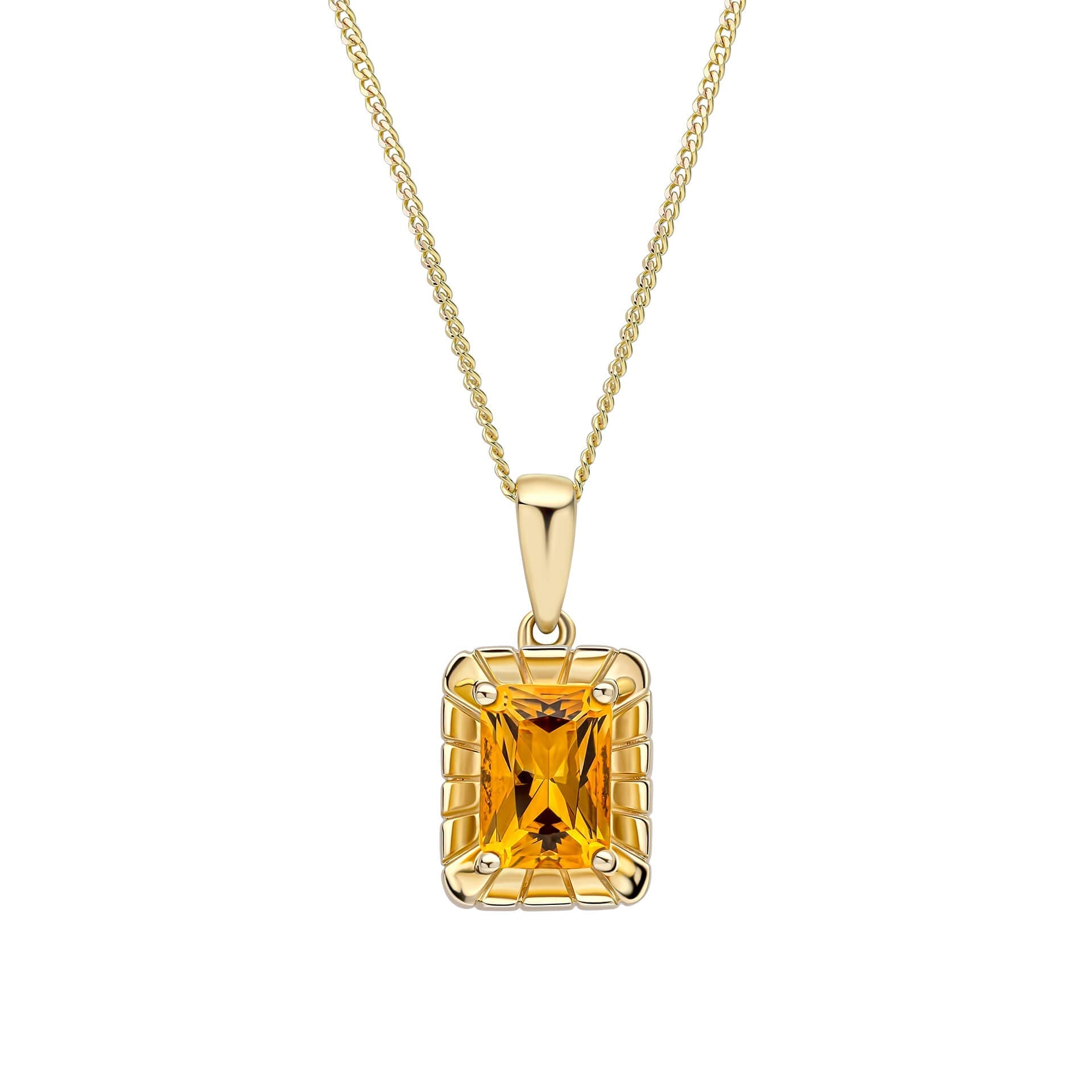 Elements Gold Detailed Octagon Citrine Pendant