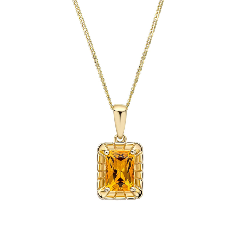 Elements Gold Detaillierter Achteck-Citrin-Anhänger