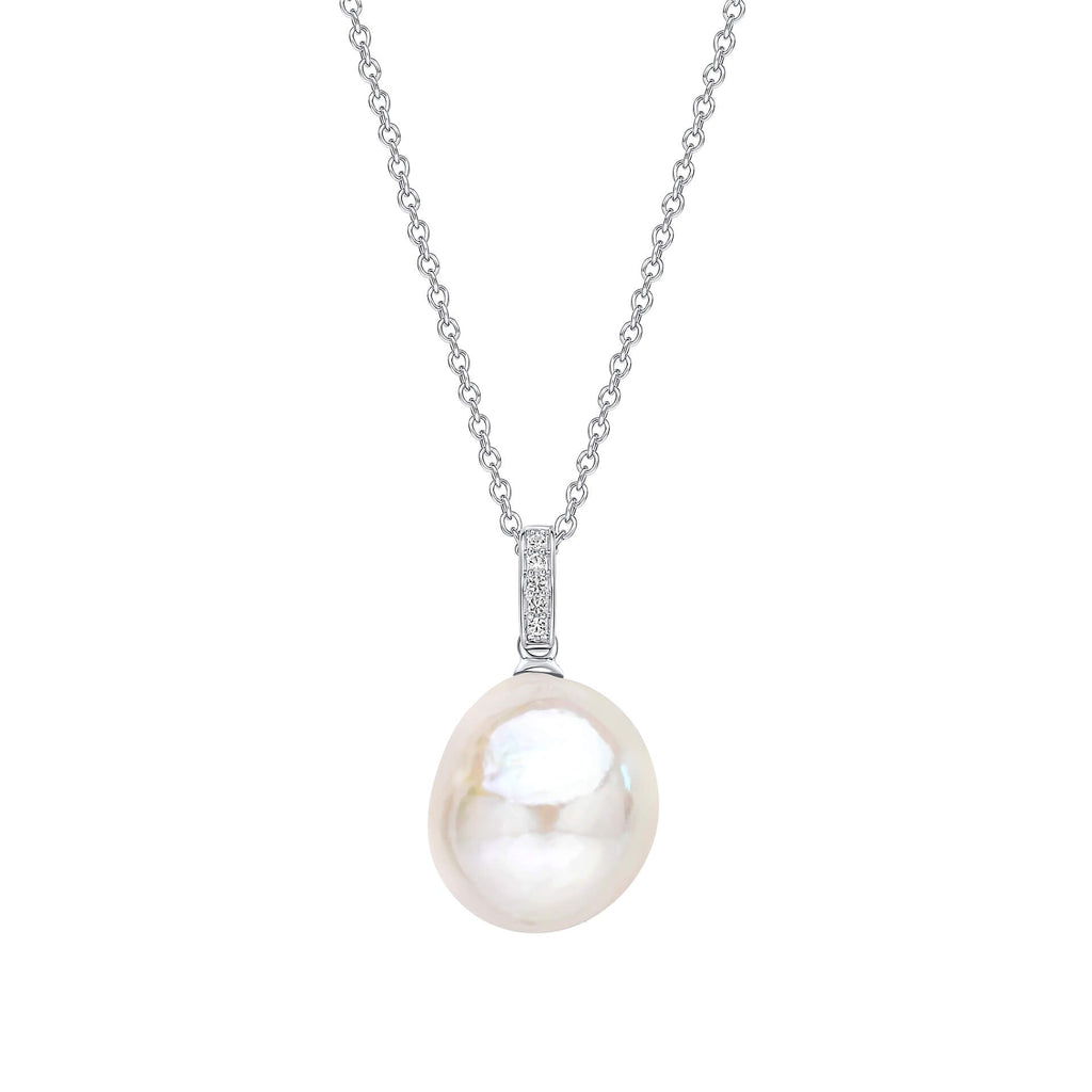 Elements Gold Oversized Baroque Pearl and White Topaz Detail Pendant