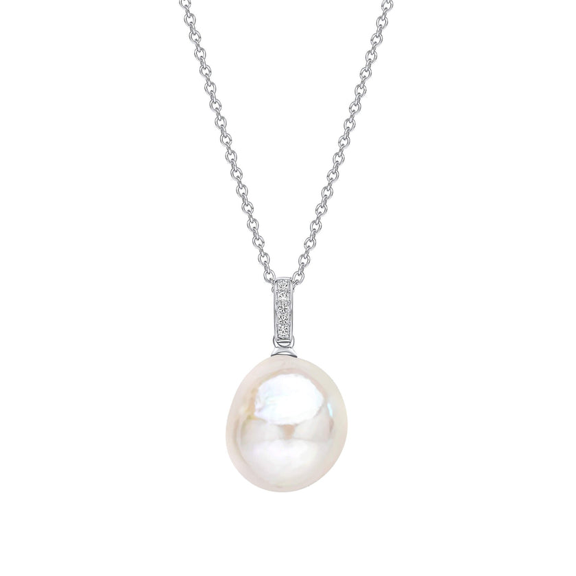 Elements Gold Oversized Baroque Pearl and White Topaz Detail Pendant