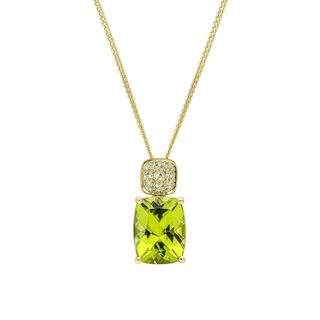 Elements Gold Cushion Cut and Cluster Peridot Pendant