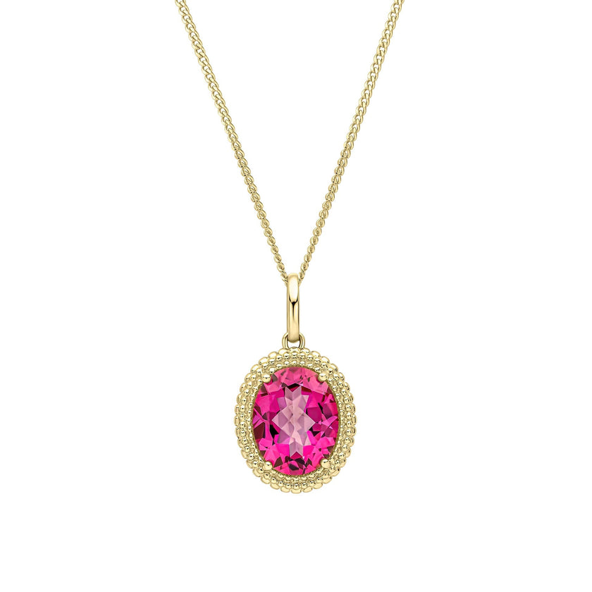 Elements Gold Oval Cut Pink Topaz Pendant