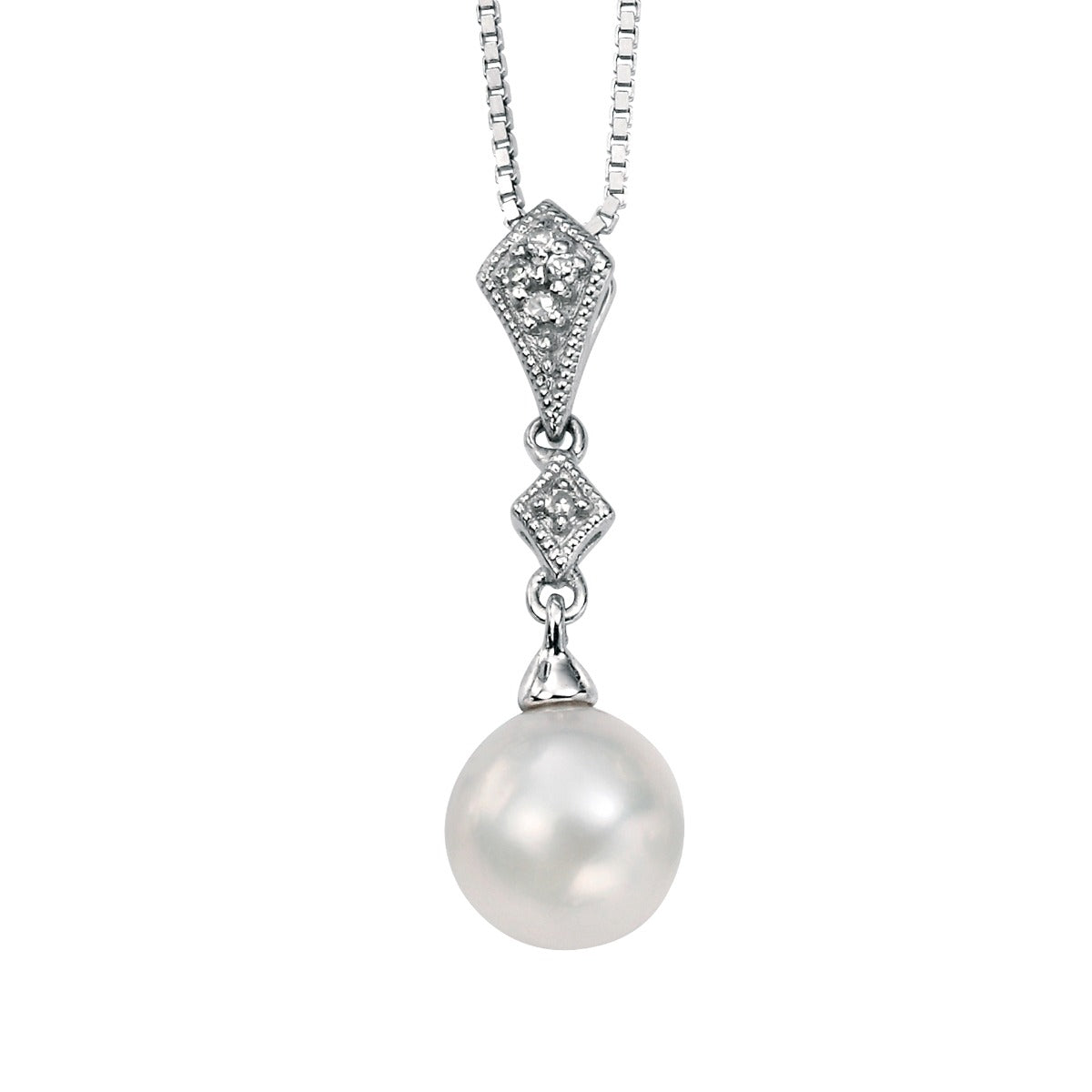 Elements Gold Freshwater Pearl and Diamond Drop Pendant