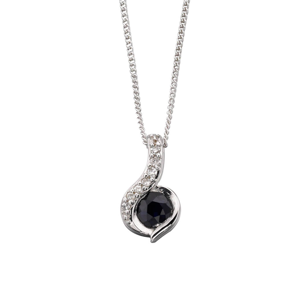 Elements Gold Blue Sapphire Swirl Pendant with Diamond
