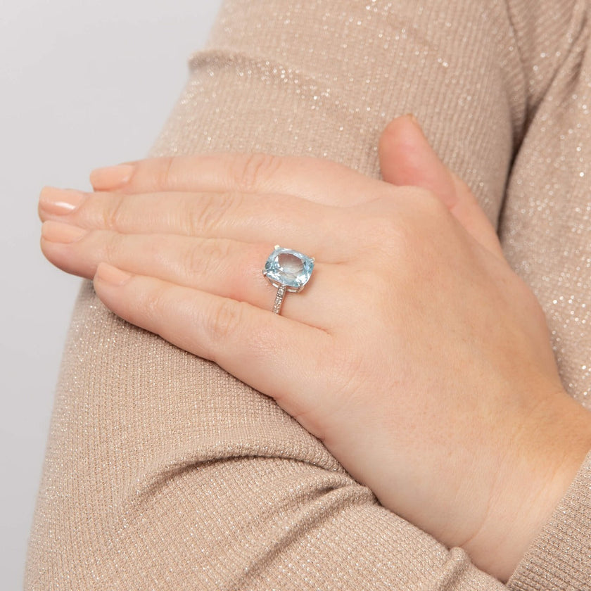 Elements Gold Semi-Precious Statement Ring with Diamond Shoulder