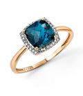 Elements Gold Checkerboard London Blue Topaz Ring with Diamond Surround