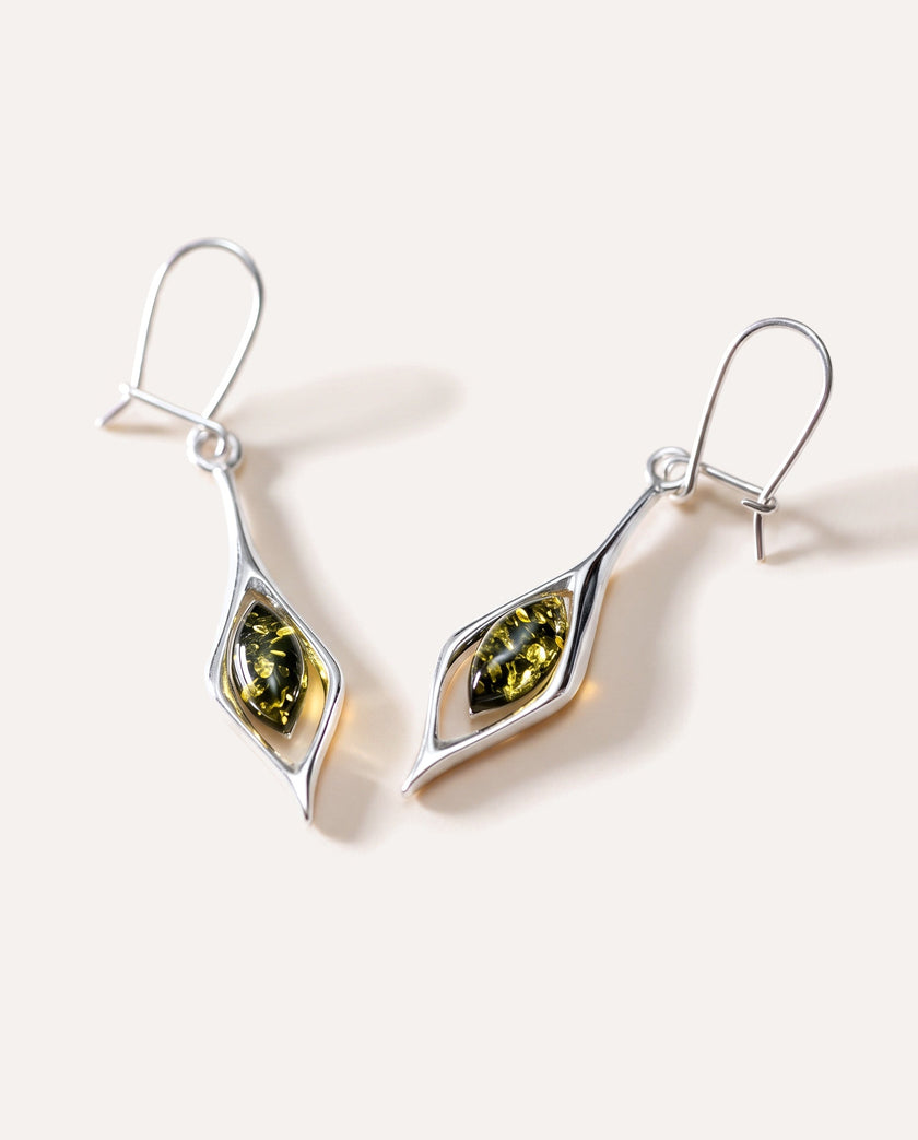 Green Amber Droplet Earrings