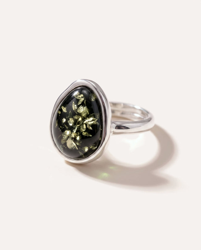 Green Amber ELEMENT Solitaire Adjustable Ring
