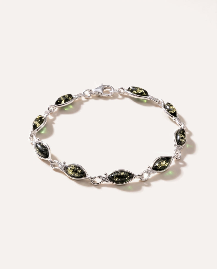 Bracciale con foglia in ambra verde