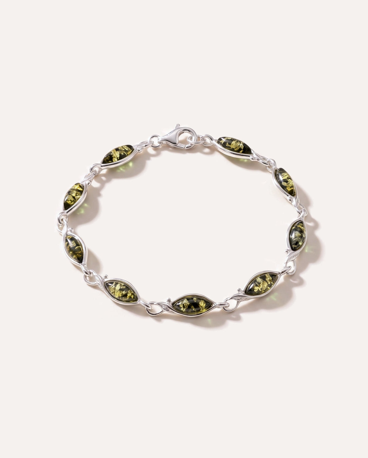 Bracciale con foglia in ambra verde