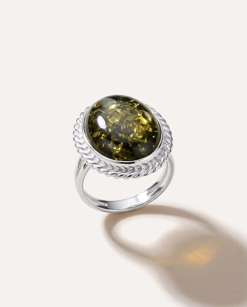 Green Amber Quintessence Statement Ring