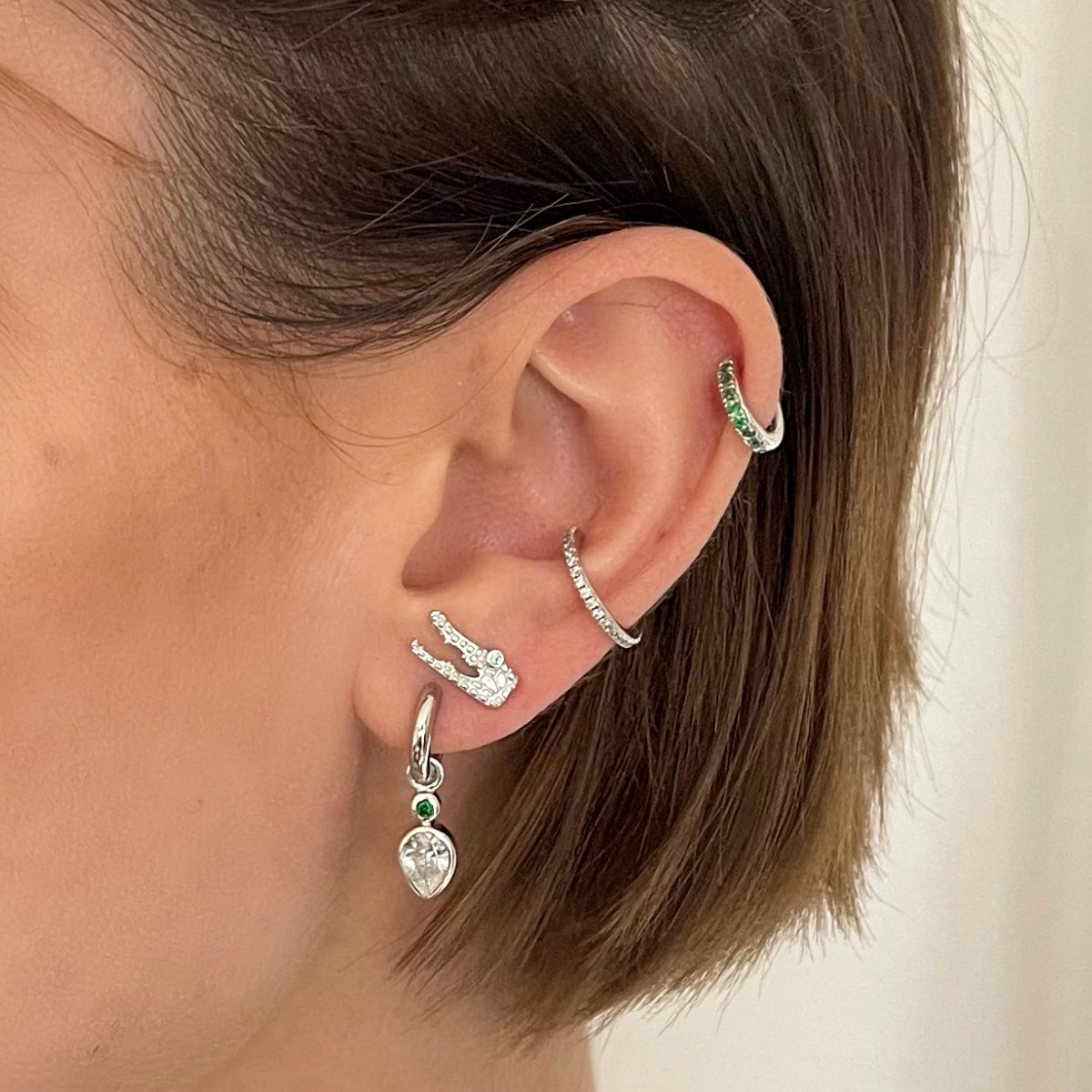 Huggie Earrings with Green Stones