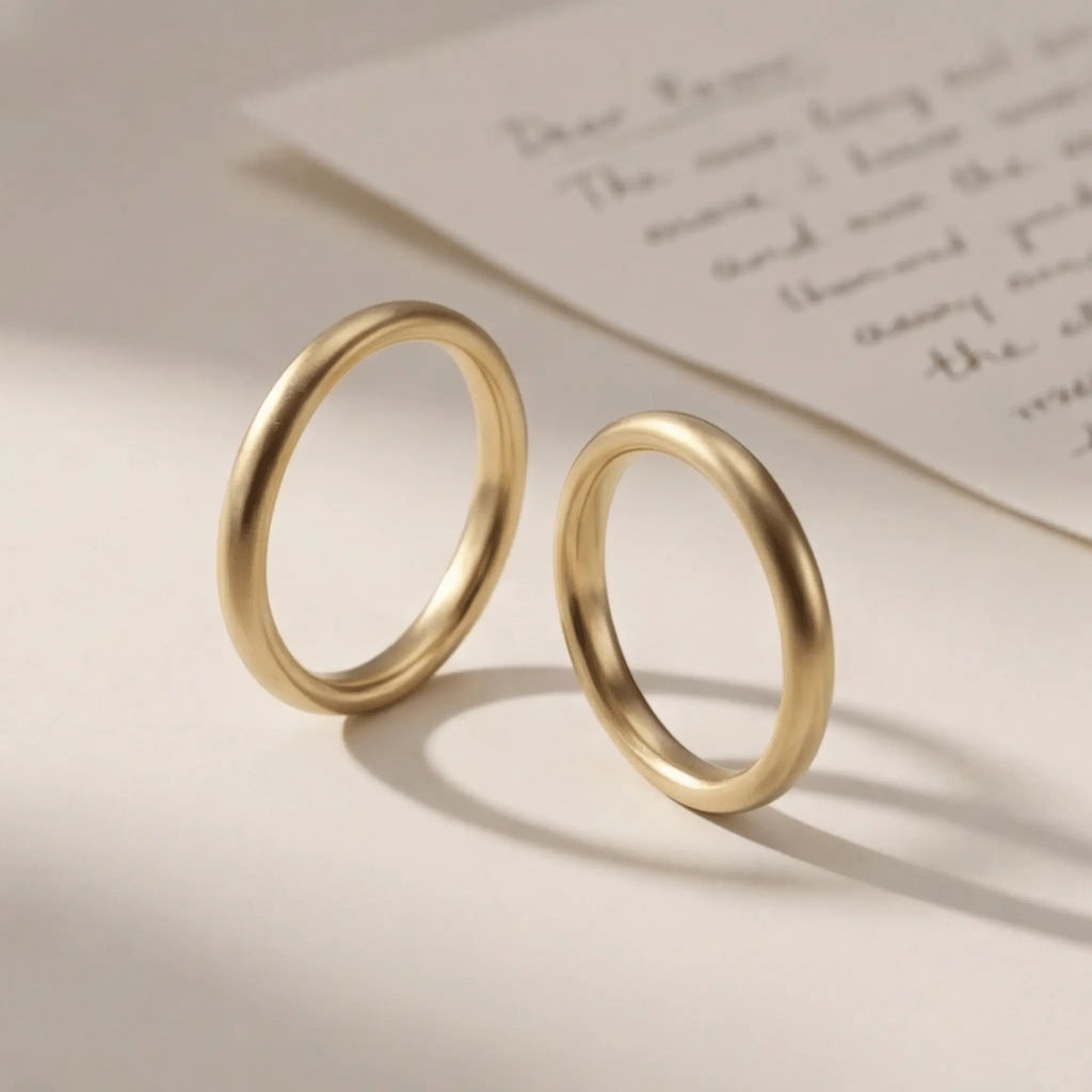 Slim Gold Wedding Band Set – Elara 2mm – 9ct/14ct/18ct Gold