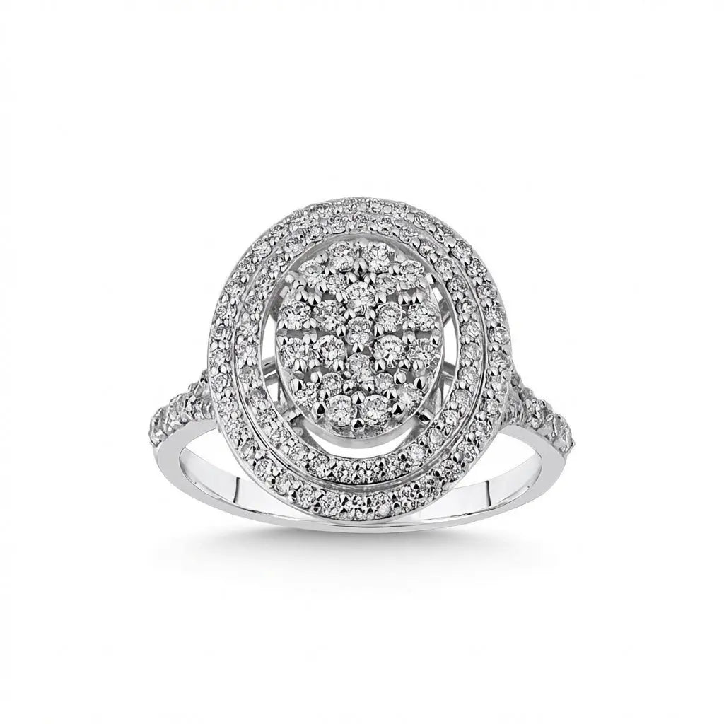 14ct/14K White Gold Natural Diamond Ring – Oval Diamond Halo