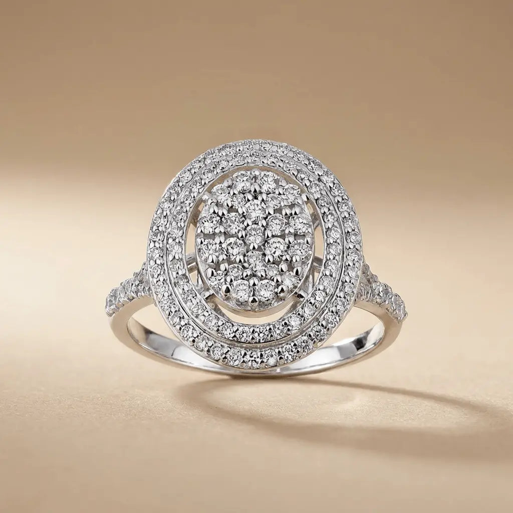14ct/14K White Gold Natural Diamond Ring – Oval Diamond Halo
