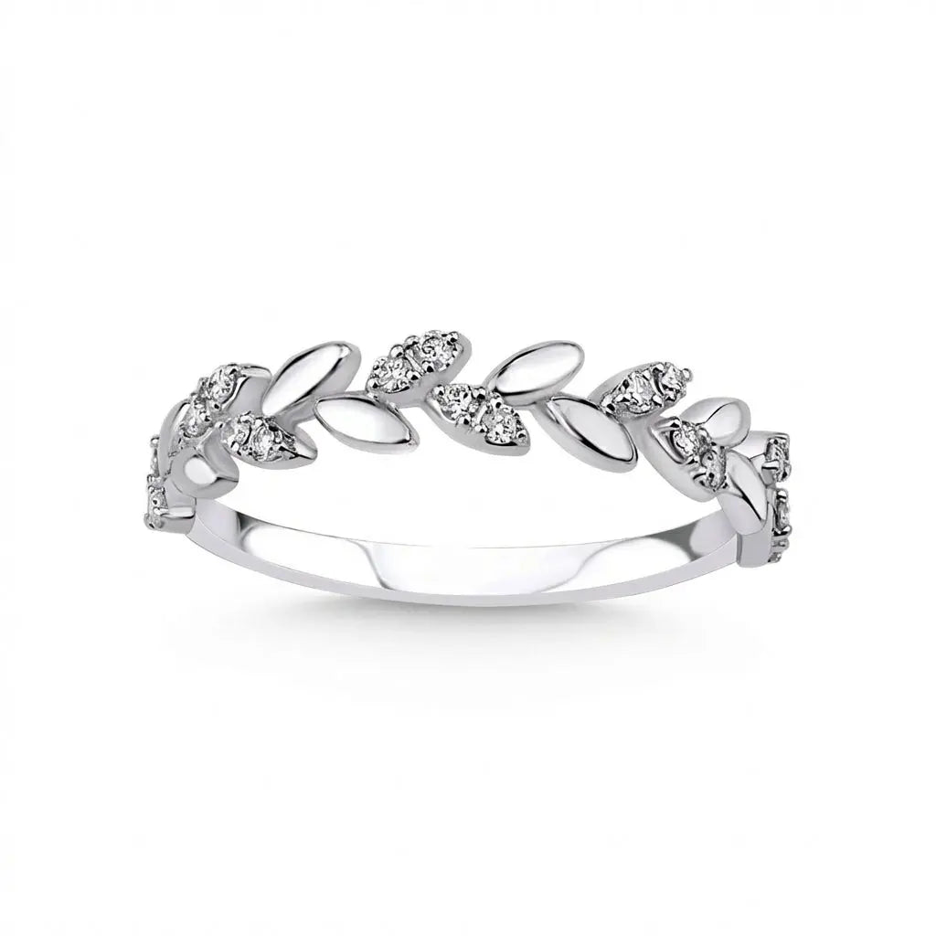 14ct/14K White Gold Natural Diamond Ring – Diamond Leaf 0.16ct