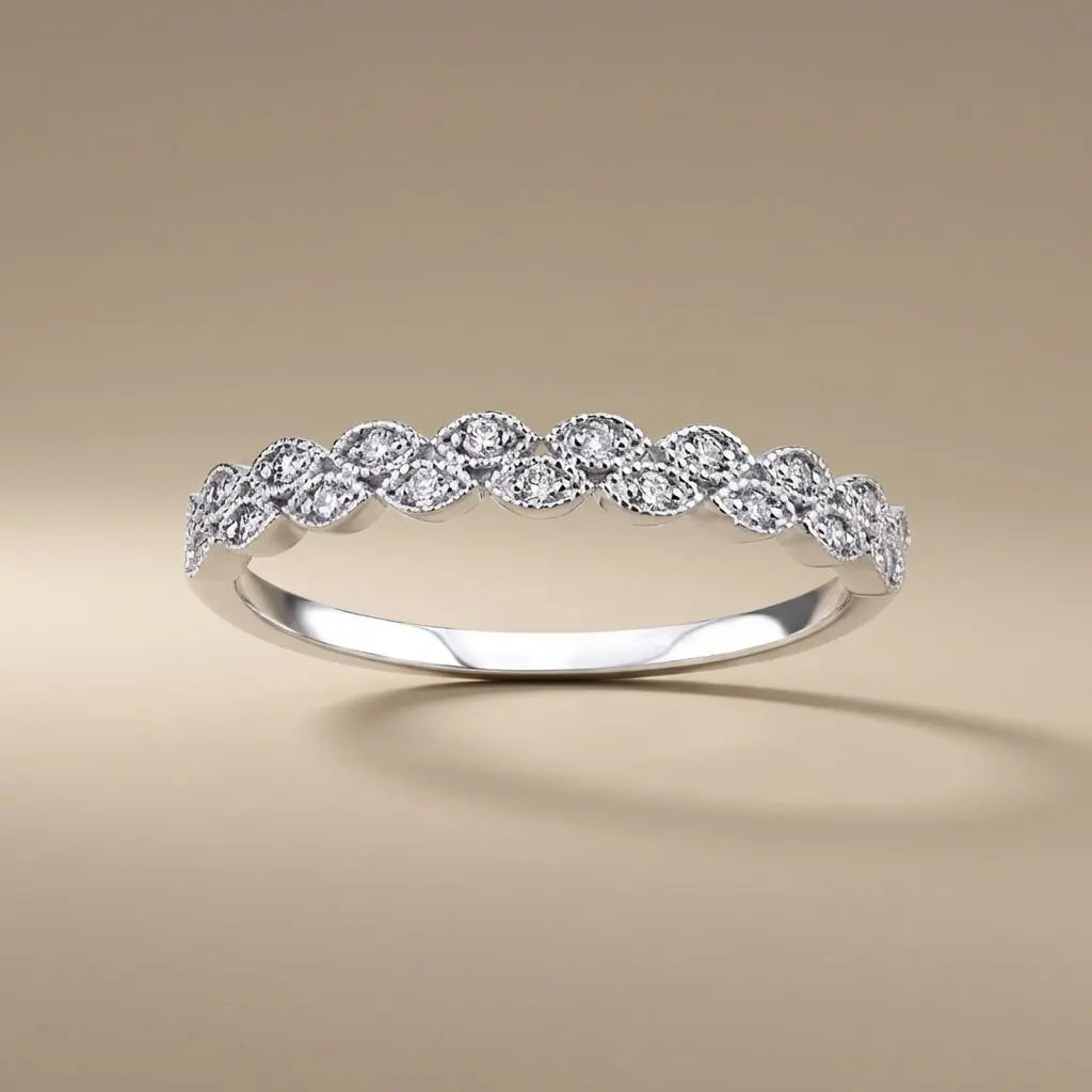 14ct/14K White Gold Natural Diamond Ring – Diamond Eternity Wave 0.15ct