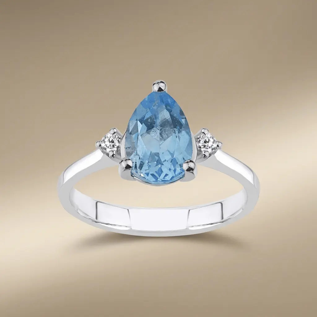 14ct/14K White Gold Natural Topaz & Diamond Ring – Pear Cut Topaz Diamond 1.95ct