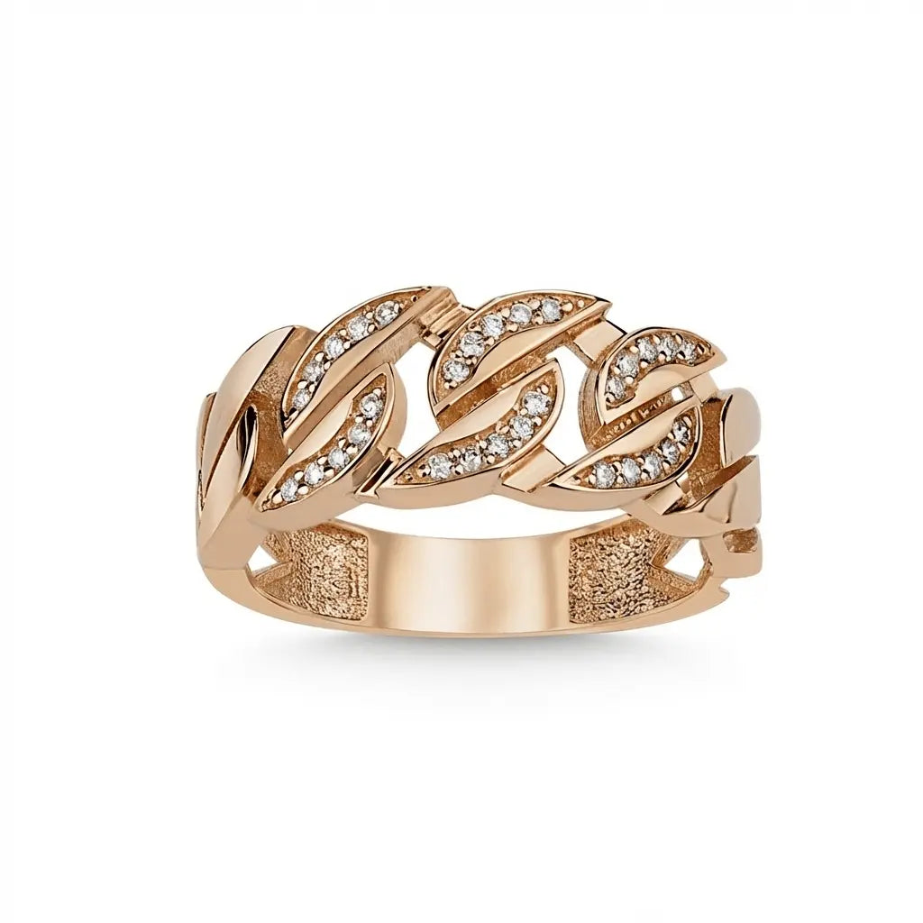 14ct/14K Rose Gold Natural Diamond Ring – Diamond Leaf Link