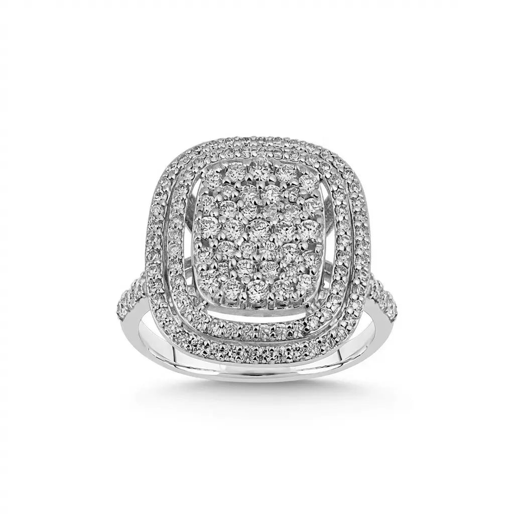 14ct/14K White Gold Natural Diamond Ring – Double Halo Diamond 1.06ct