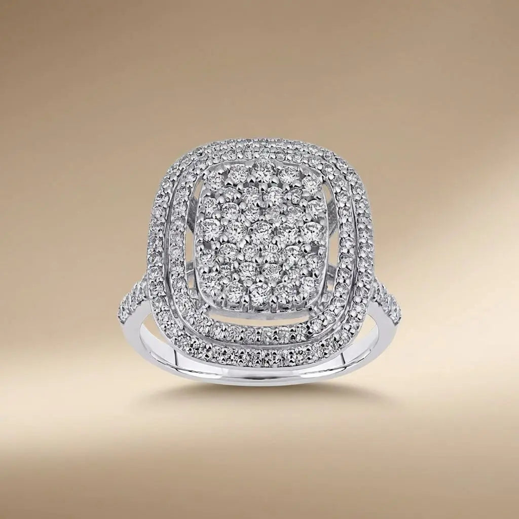 14ct/14K White Gold Natural Diamond Ring – Double Halo Diamond 1.06ct