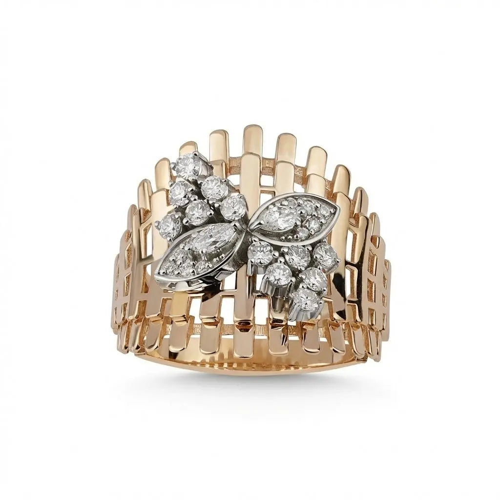 14ct/14K Gold Natural Diamond Ring – Floral Diamond Statement 0.58ct