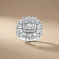 14ct/14K White Gold Natural Diamond Ring – Baguette Diamond Sunburst Statement