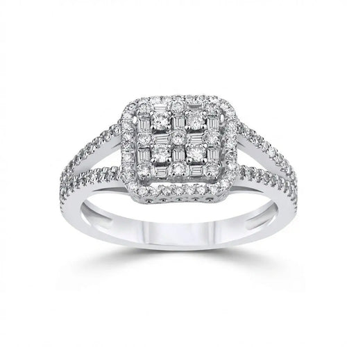 14ct/14K White Gold Natural Diamond Ring – Diamond Cluster Halo 0.95ct