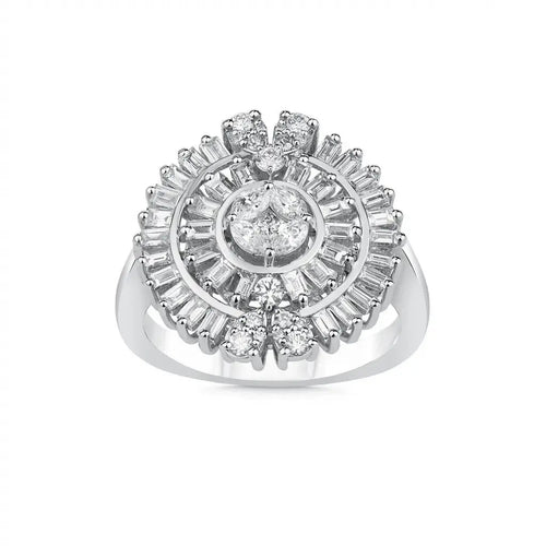 14ct/14K White Gold Natural Diamond Ring – Floral Baguette Halo Diamond 1.2ct