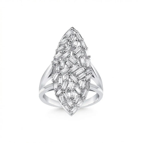14ct/14K White Gold Natural Diamond Ring – Marquise Baguette 0.96ct