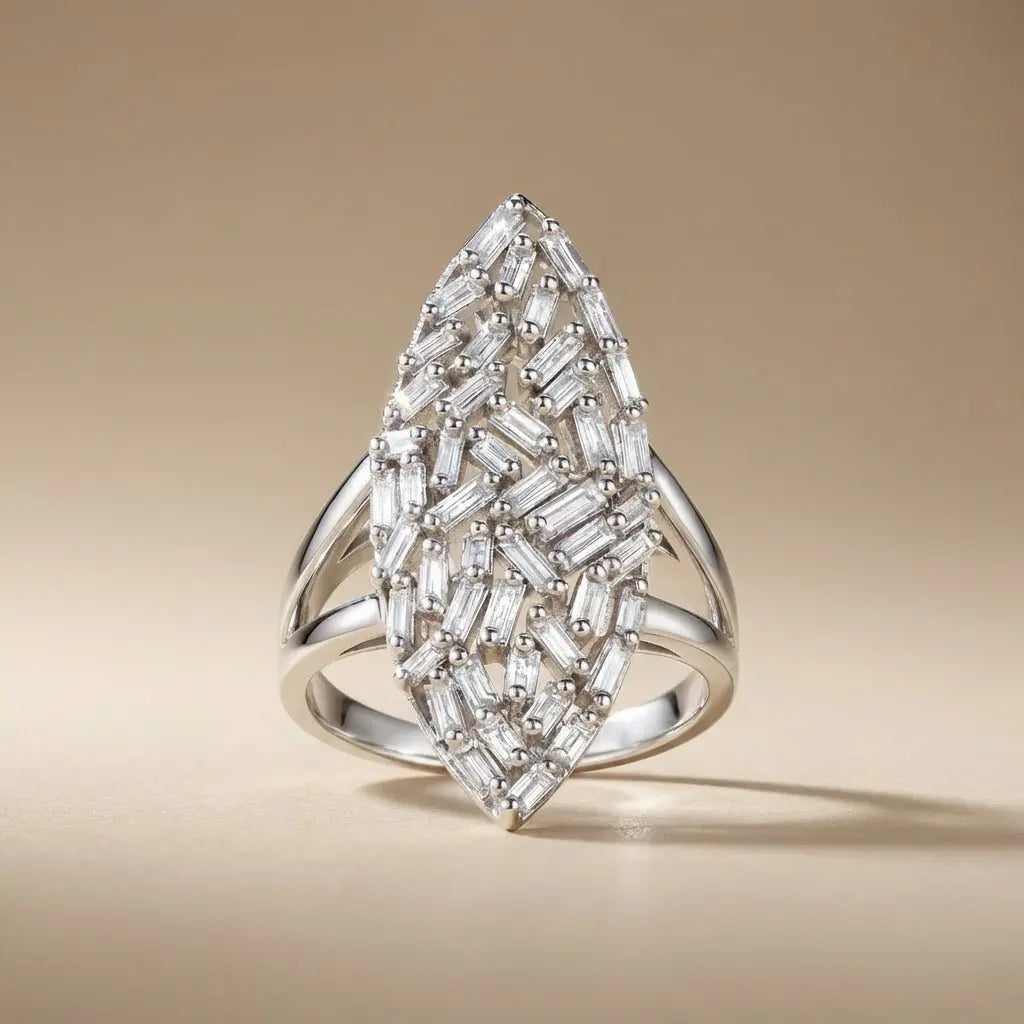 14ct/14K White Gold Natural Diamond Ring – Marquise Baguette 0.96ct