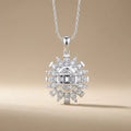 14ct/14K White Gold Natural Diamond Pendant – Sunburst Baguette Round Diamond 0.61ct