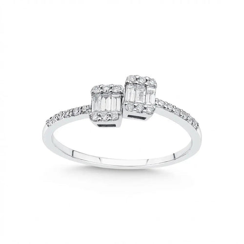 14ct/14K White Gold Natural Diamond Ring – Double Baguette Diamond Open 0.25ct