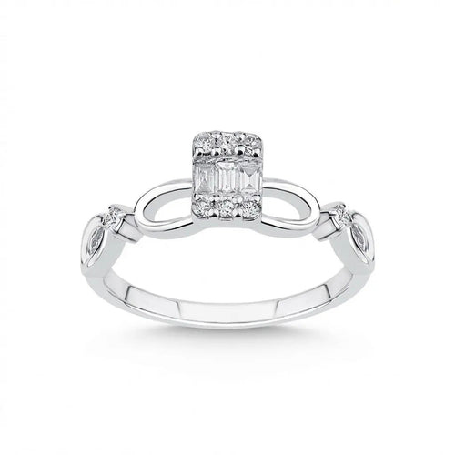 14ct/14K White Gold Natural Diamond Ring – Infinity Diamond with Baguette Center 0.1ct