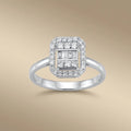 14ct/14K White Gold Natural Diamond Ring – Baguette Diamond Halo 0.39ct