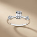 14ct/14K White Gold Natural Diamond Engagement Ring – Baguette Center Diamond with Cluster Accents