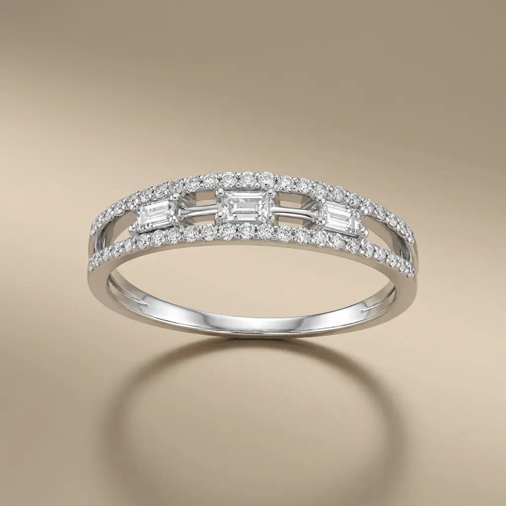14ct/14K White Gold Natural Diamond Ring – Baguette Diamond Center 0.31ct
