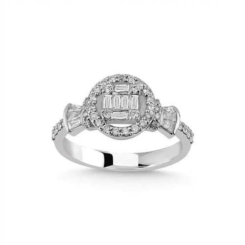 14ct/14K White Gold Natural Diamond Ring – Halo Baguette Diamond Cluster 0.52ct