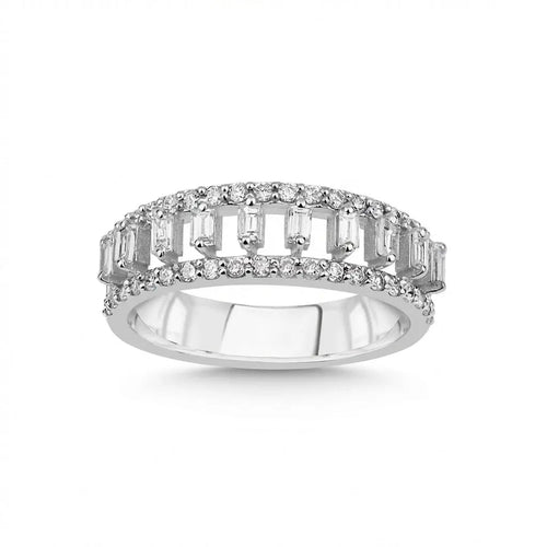 14ct/14K White Gold Natural Diamond Ring – Baguette Round Diamond Openwork 0.64ct