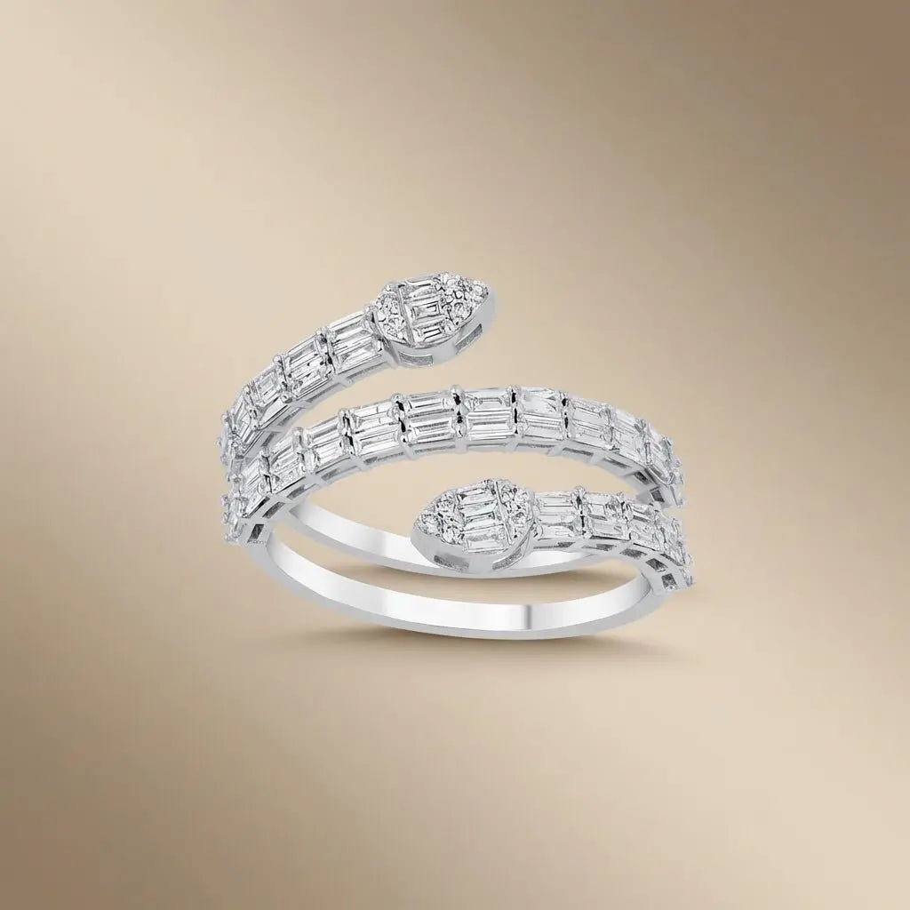 14ct/14K White Gold Natural Diamond Ring – Wrap Style Baguette Diamond 1.01ct