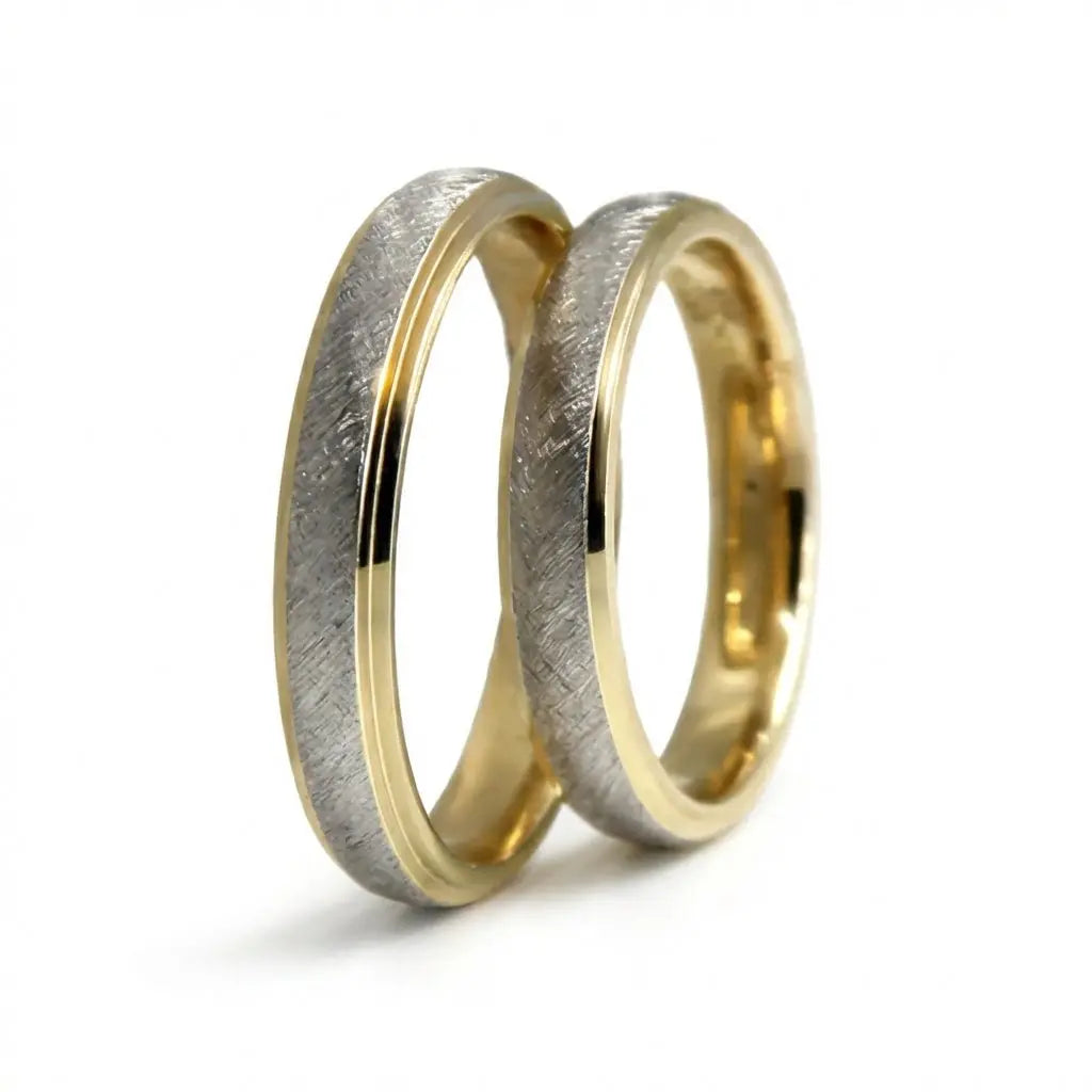 4mm Gold Wedding Band – Two Tone Cross Brushed – 9ct/14ct/18ct Gold